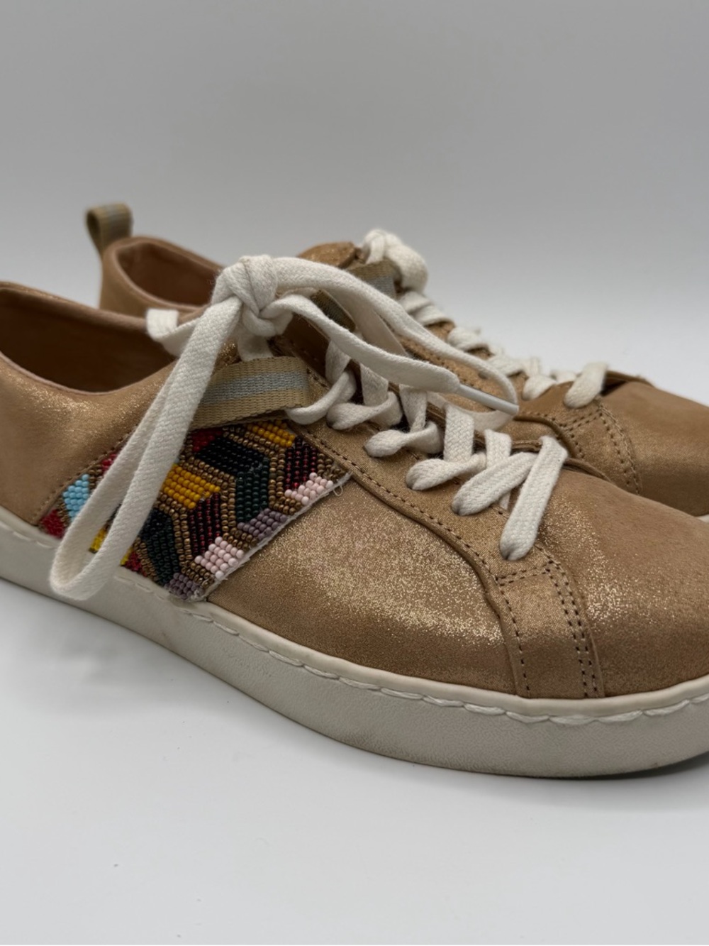 Jack Rogers Beaded Sneakers Women 6 Tan Metallic Boho Lace Up